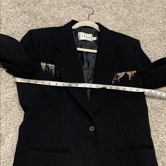 Vintage Sum-Es Black Beaded Fringe Western Boho Artsy Oversized Blazer - Picture 9 of 10